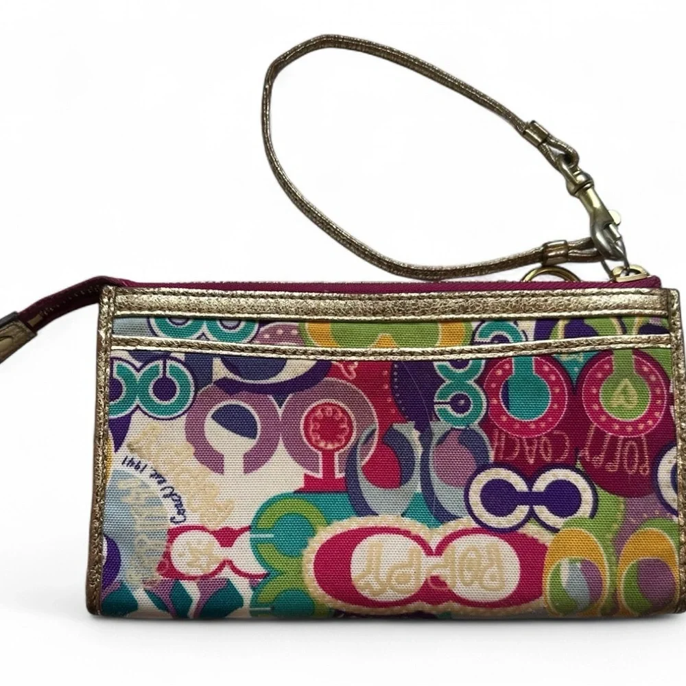 Vintage Coach Poppy Multicolor Wristlet 2009 Y2K Metallic Logo Bag - Picture 11 of 13